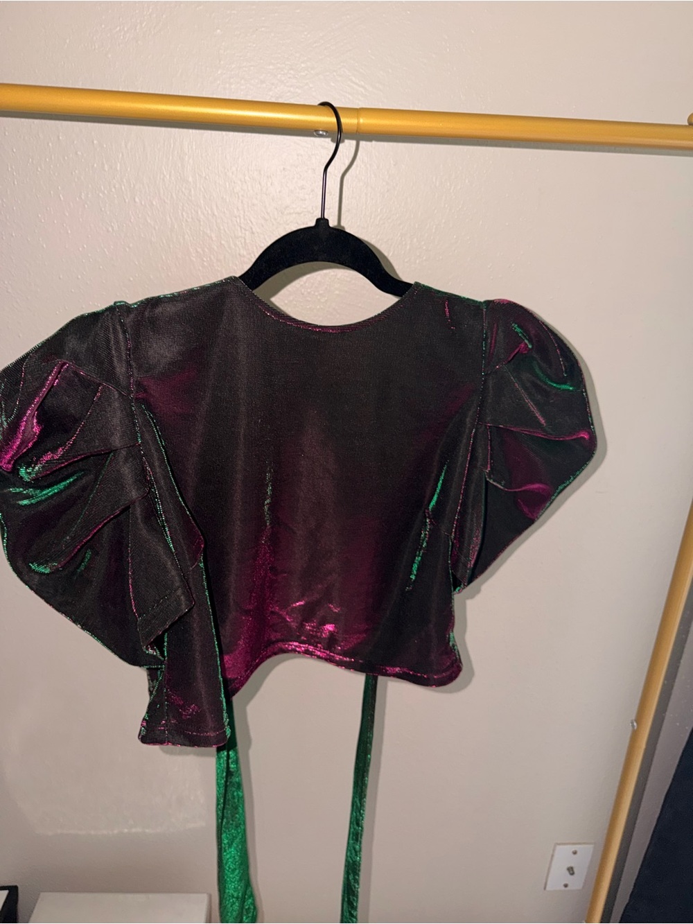 Iridescent Black-Purple Crop Top with Green Ties